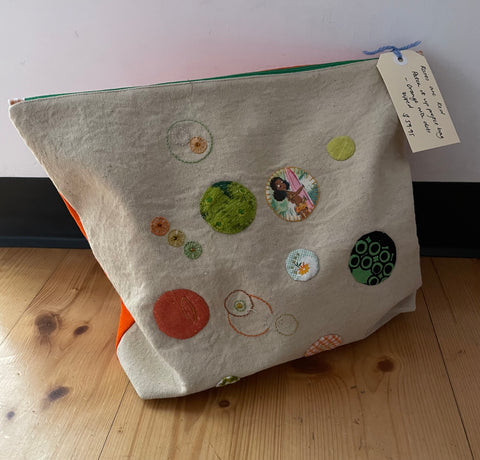 Patch it up project bag - orange with dots zipped